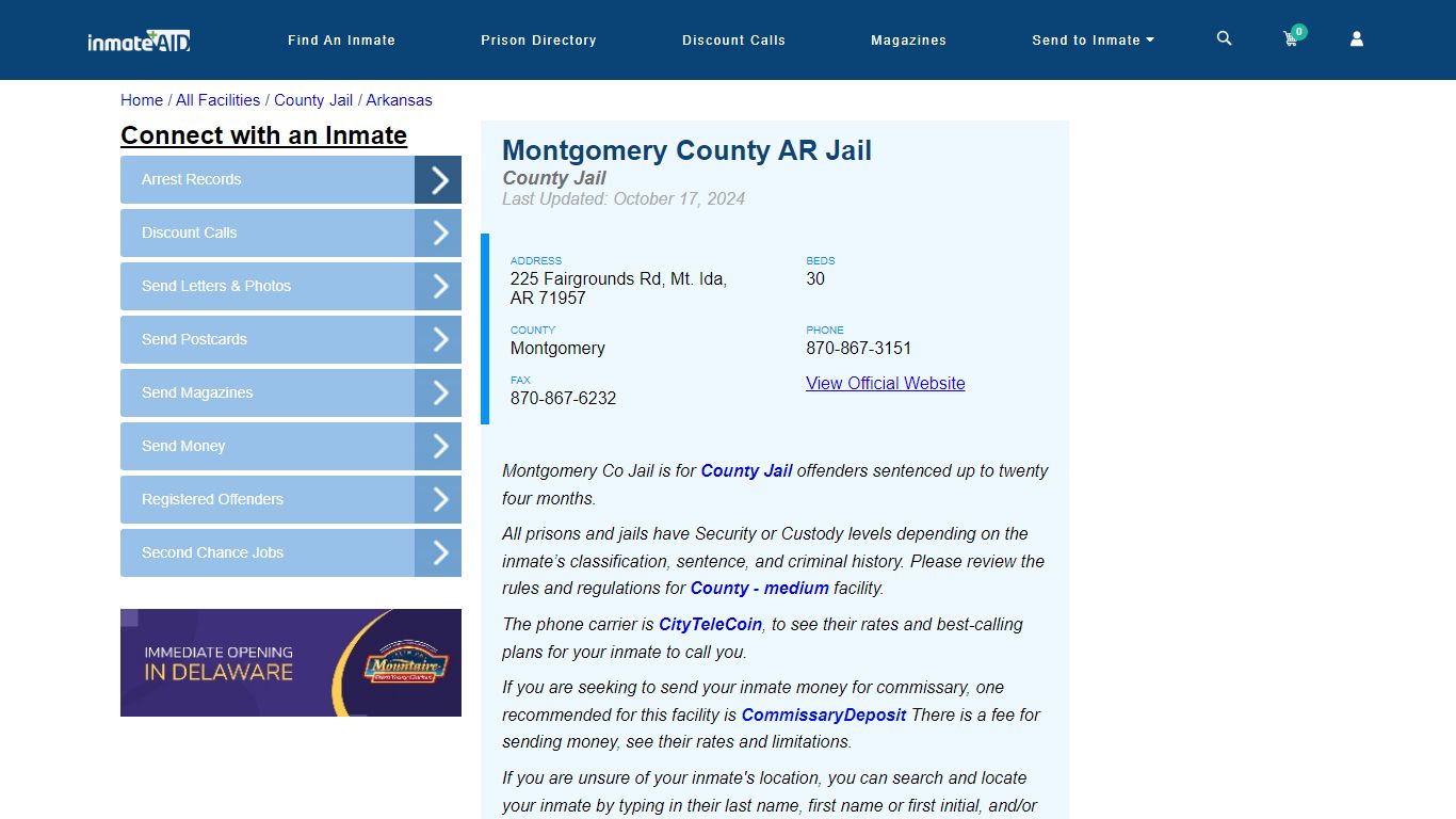 Montgomery County AR Jail - Inmate Locator